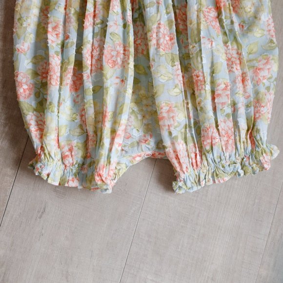 Smocked Romper Floral Spring Summer Boutique Luli & Me 3/6 Months with Hairbow - Picture 5 of 6